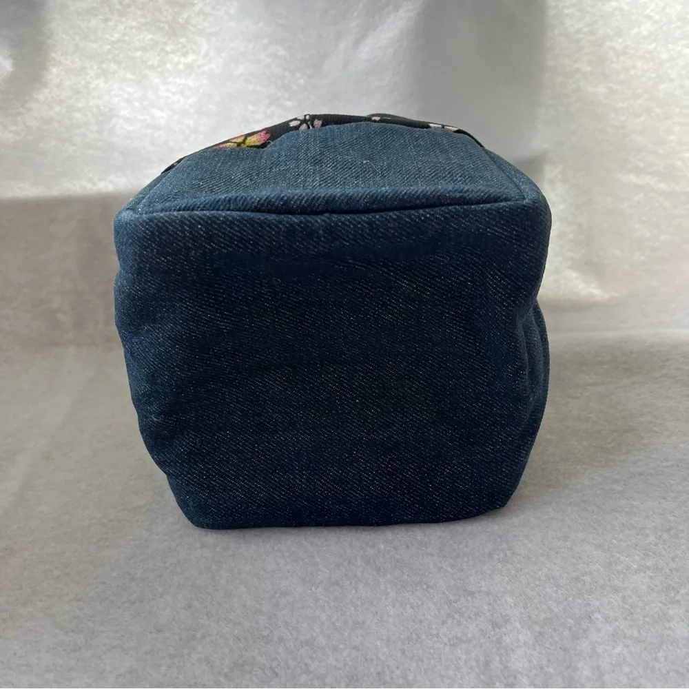CHERRY BLOSSOM Drawstring Cosmetic Bag Denim Blue Pink Sakura